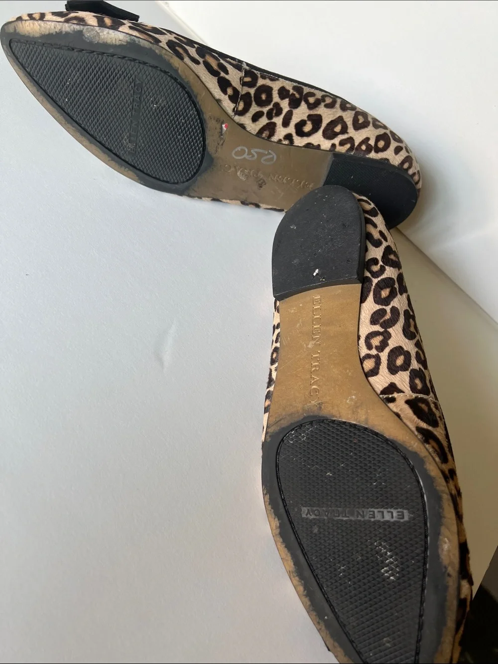 Ellen Tracy Leopard-Print Pointed-Toe Flats with Black Bow
